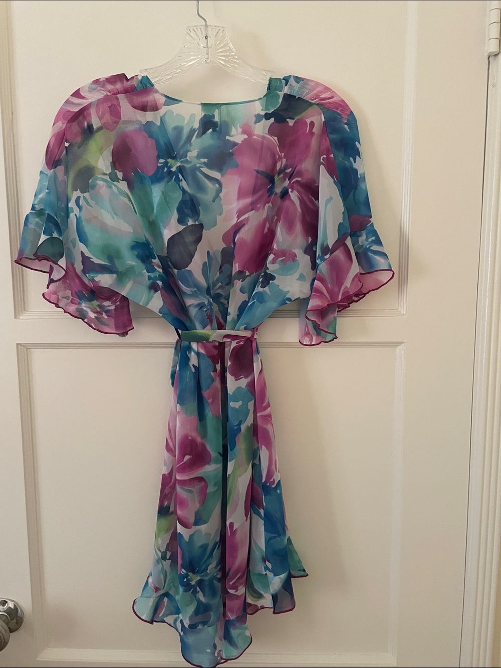 In Bloom Floral Chiffon Robe in Teal, Purple & Pink - Picture 3 of 8